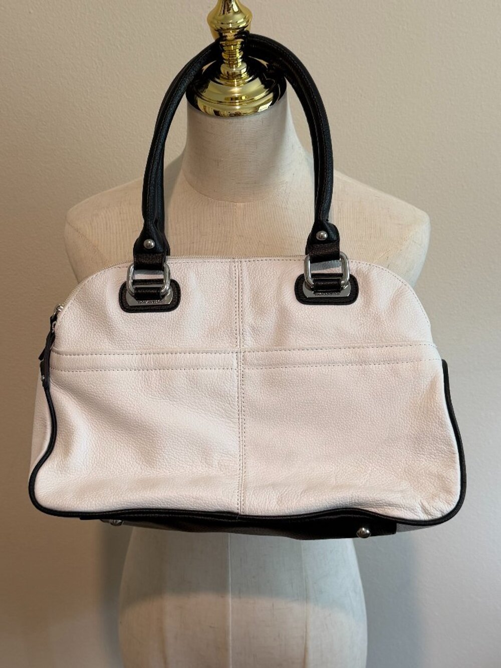 Tignanello Leather Handbag White Tote Satchel 13x9x5 EUC